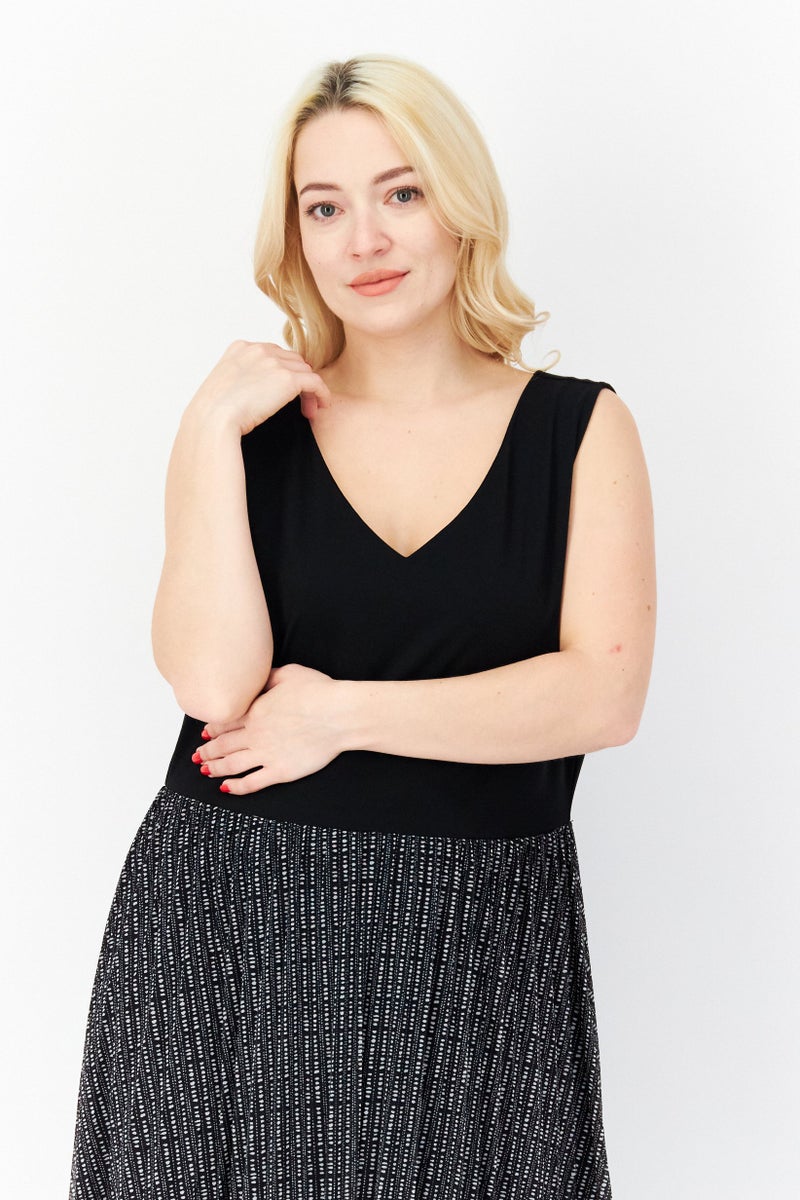 Zero Women Allover Print Midi Casual Dress, Black - Image 2